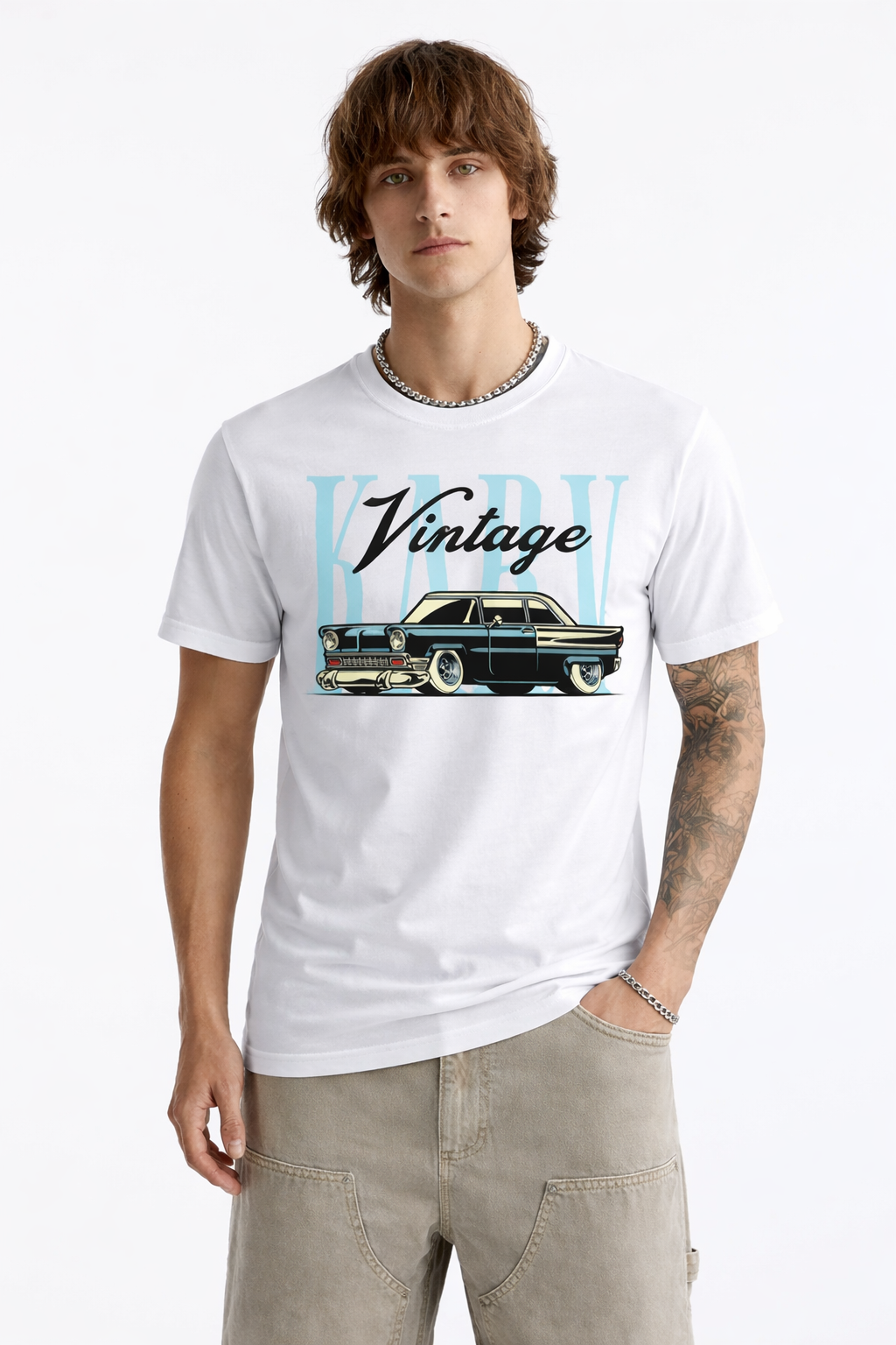 Karv Vintage | White Regular Fit T-shirt