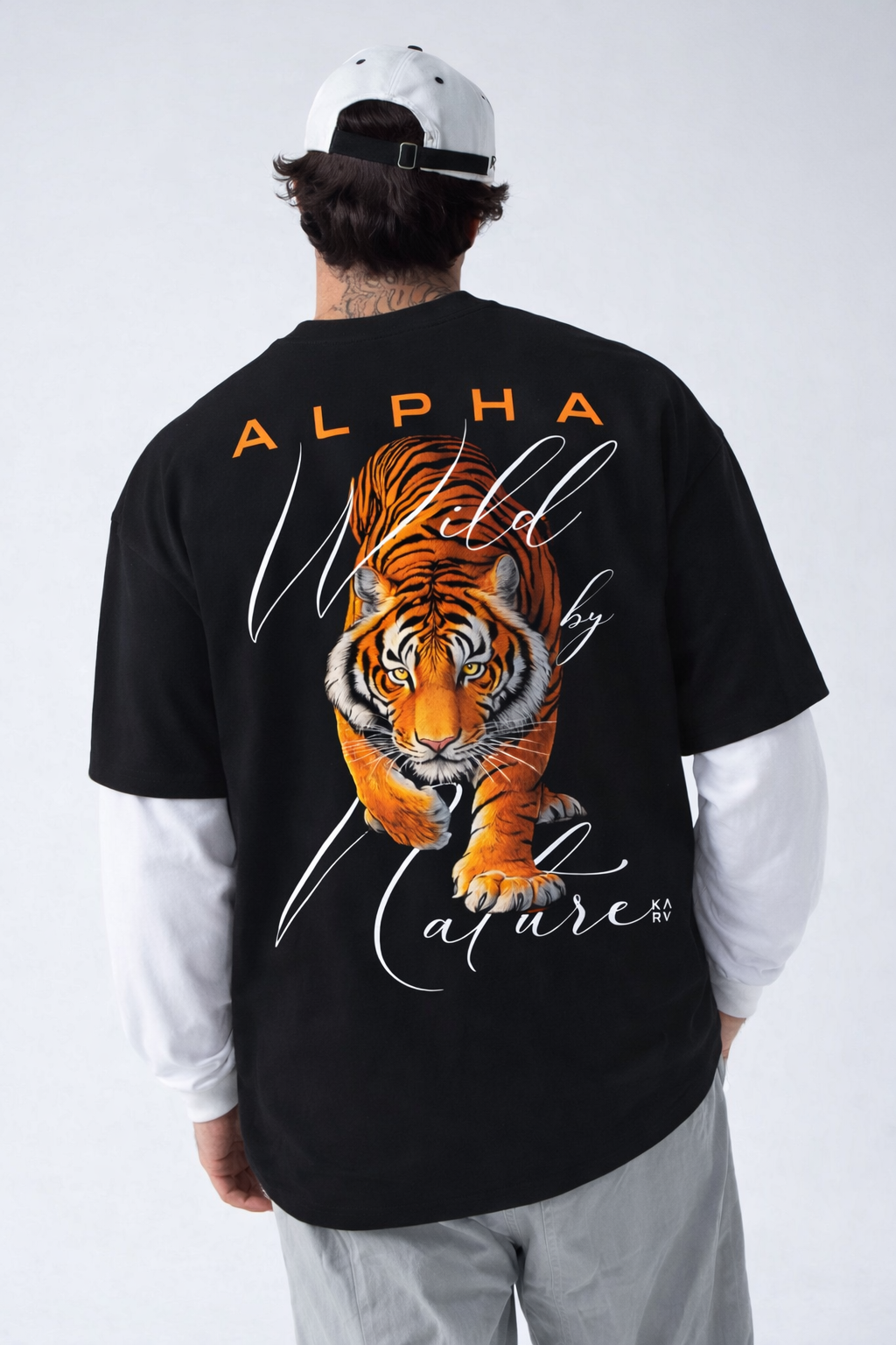 Alpha Wild By Nature | Black With White Sleeve Oversized Tee