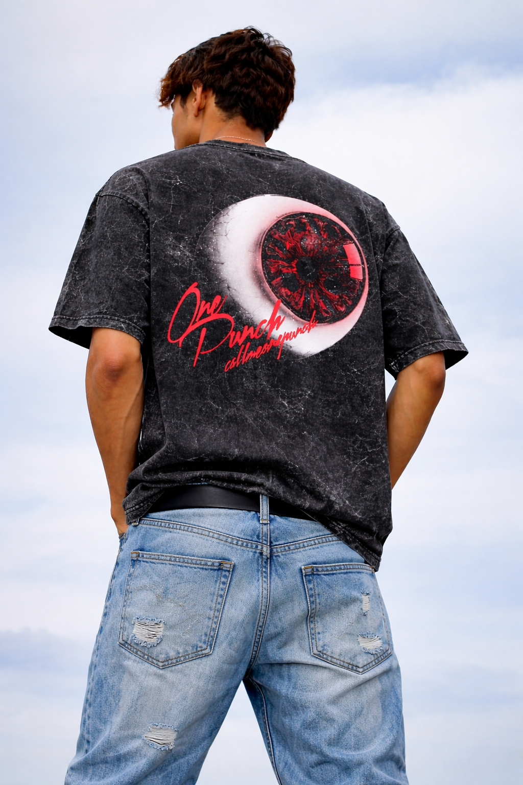 One Punch Unisex Acid Washed Oversized Tee