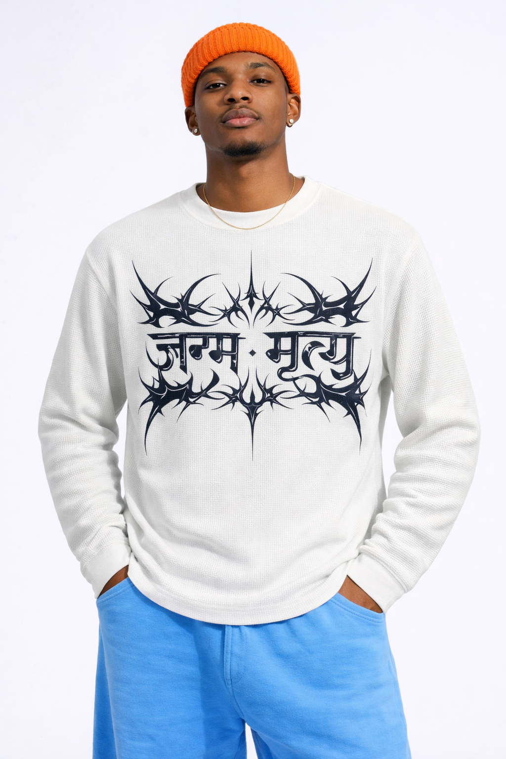 Janma Mrityu | Off-white waffle knit oversized full-sleeve