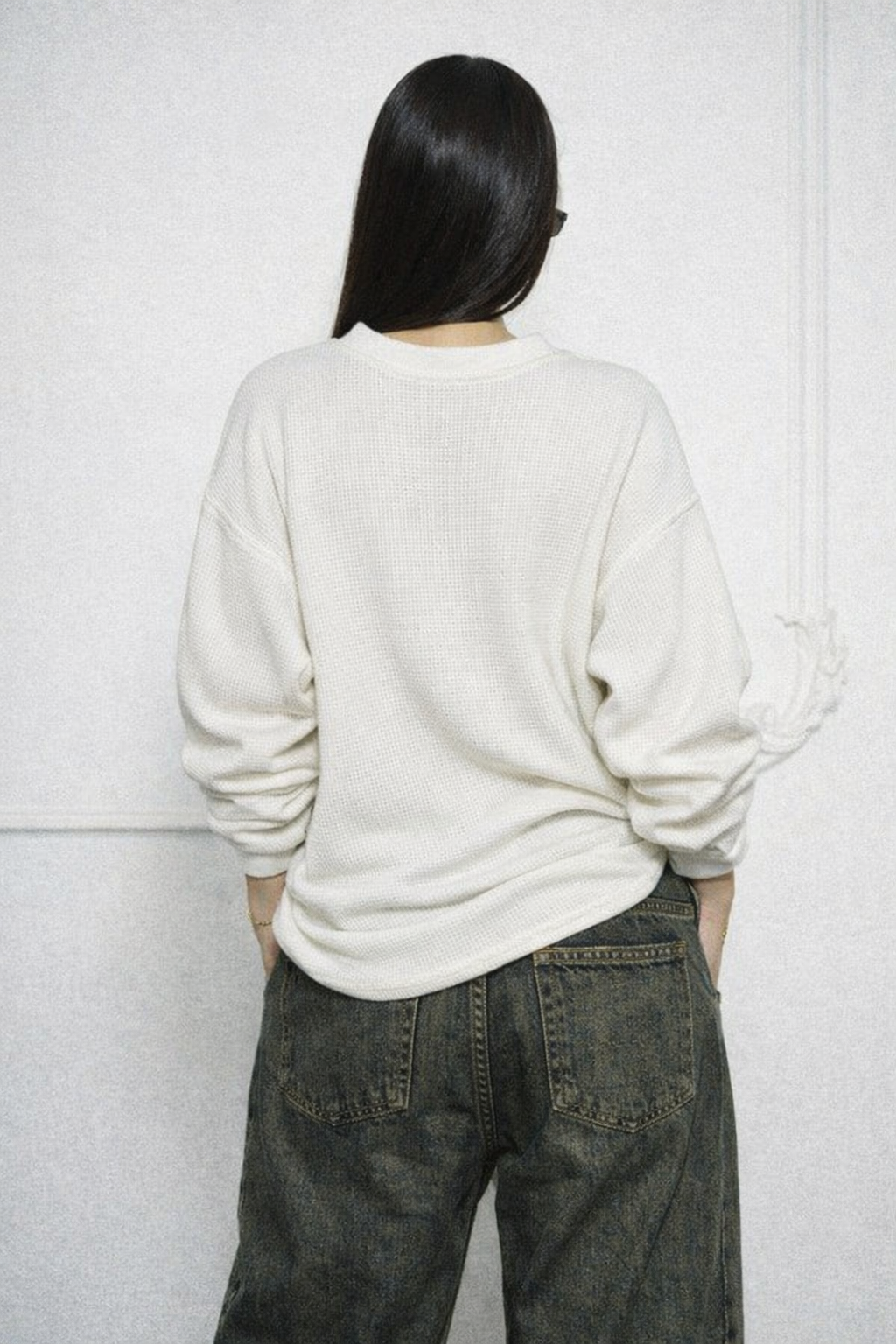 NO MORE LOVE | Off-White Waffle Knit Oversized Full-Sleeve