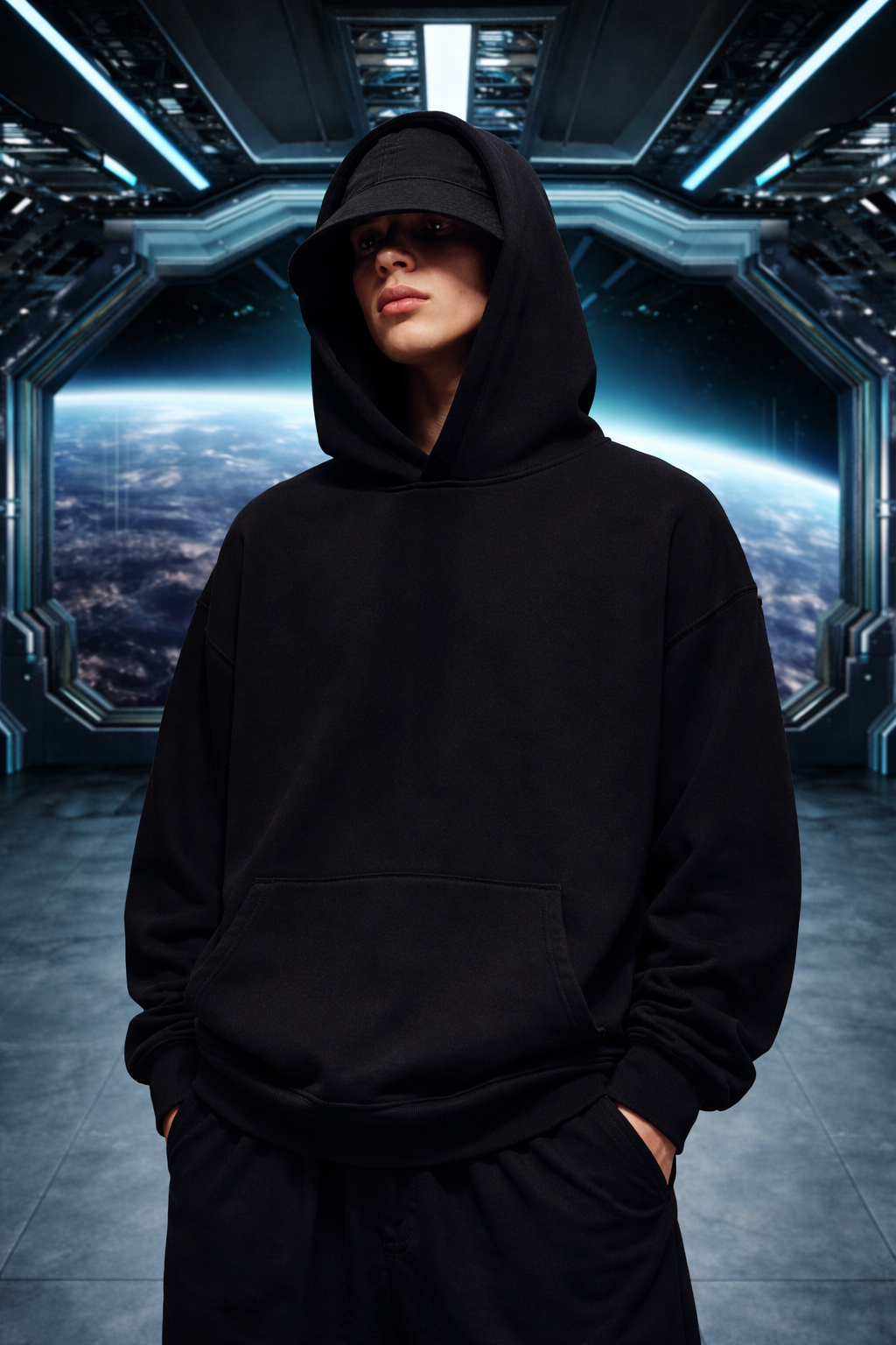 Space Explorer | Black Oversized Hoodie 350 GSM
