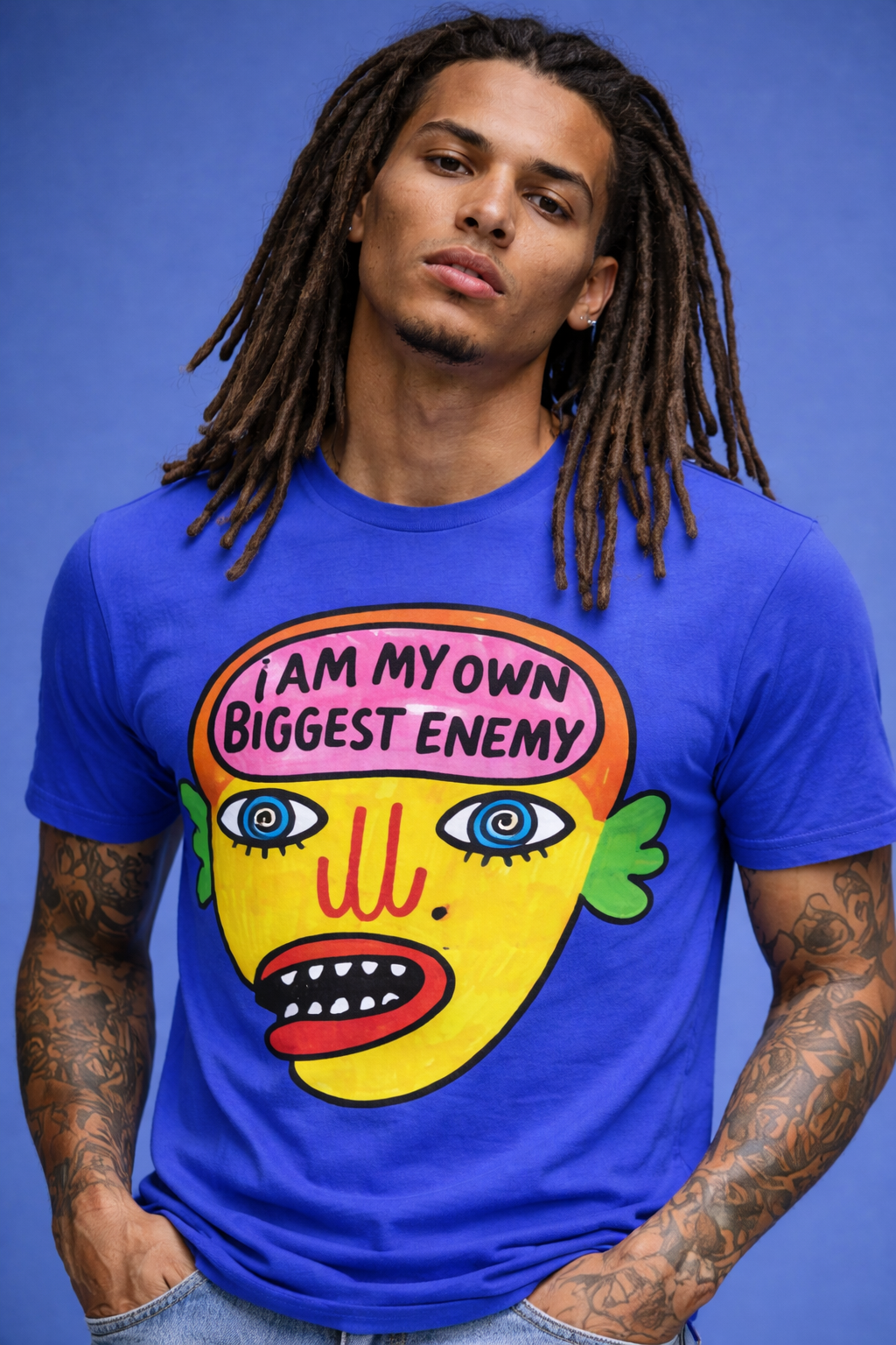 Biggest Enemy | Blue Regular Fit T-shirt