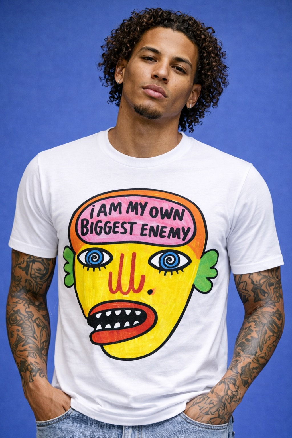 Biggest Enemy | White Regular Fit T-shirt