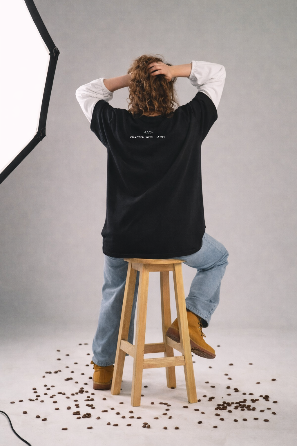 Death Before Decaf – Oversized Tee (Black / White Sleeves)