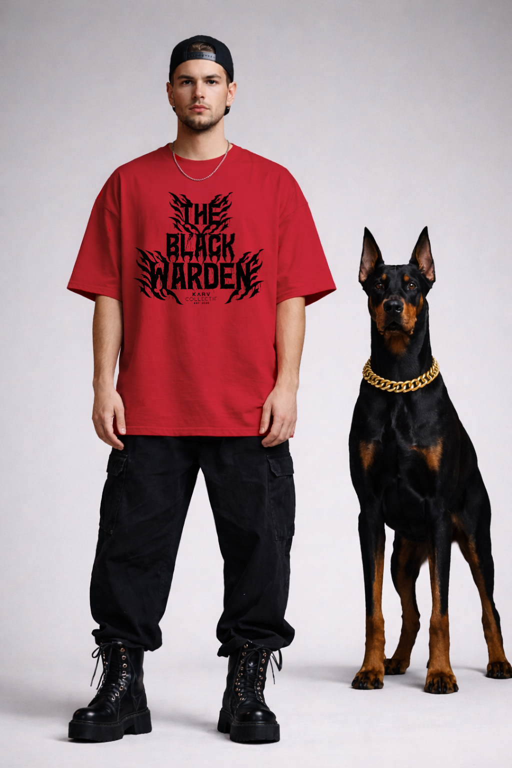 THE BLACK WARDEN — Red Oversized T-Shirt