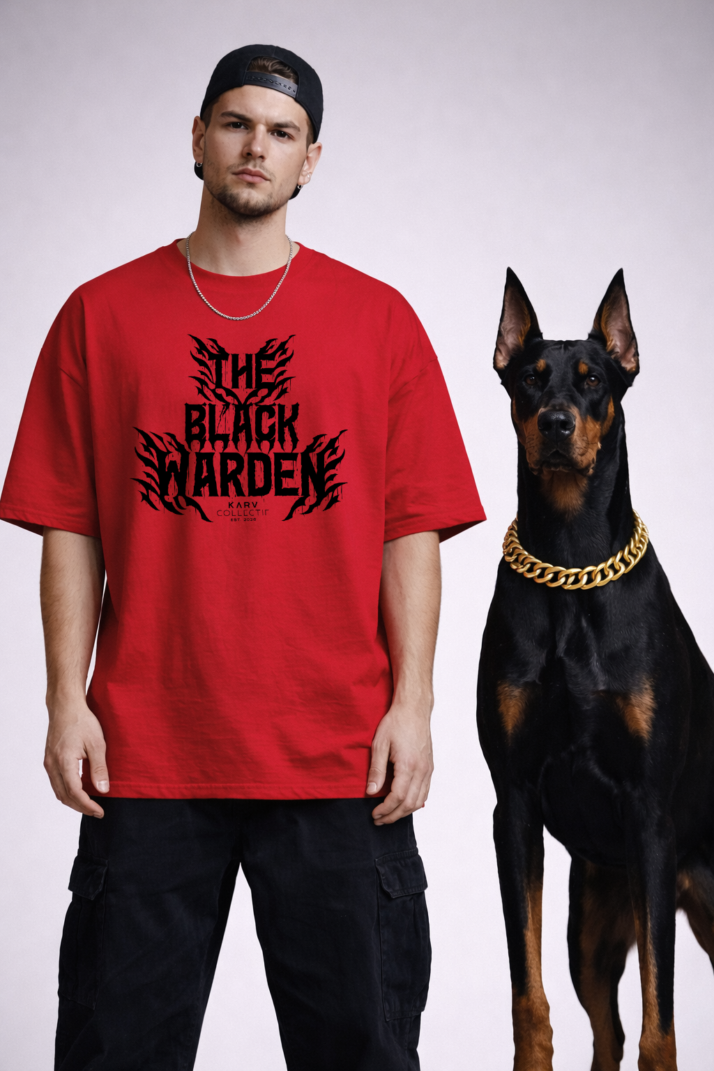 THE BLACK WARDEN — Red Oversized T-Shirt