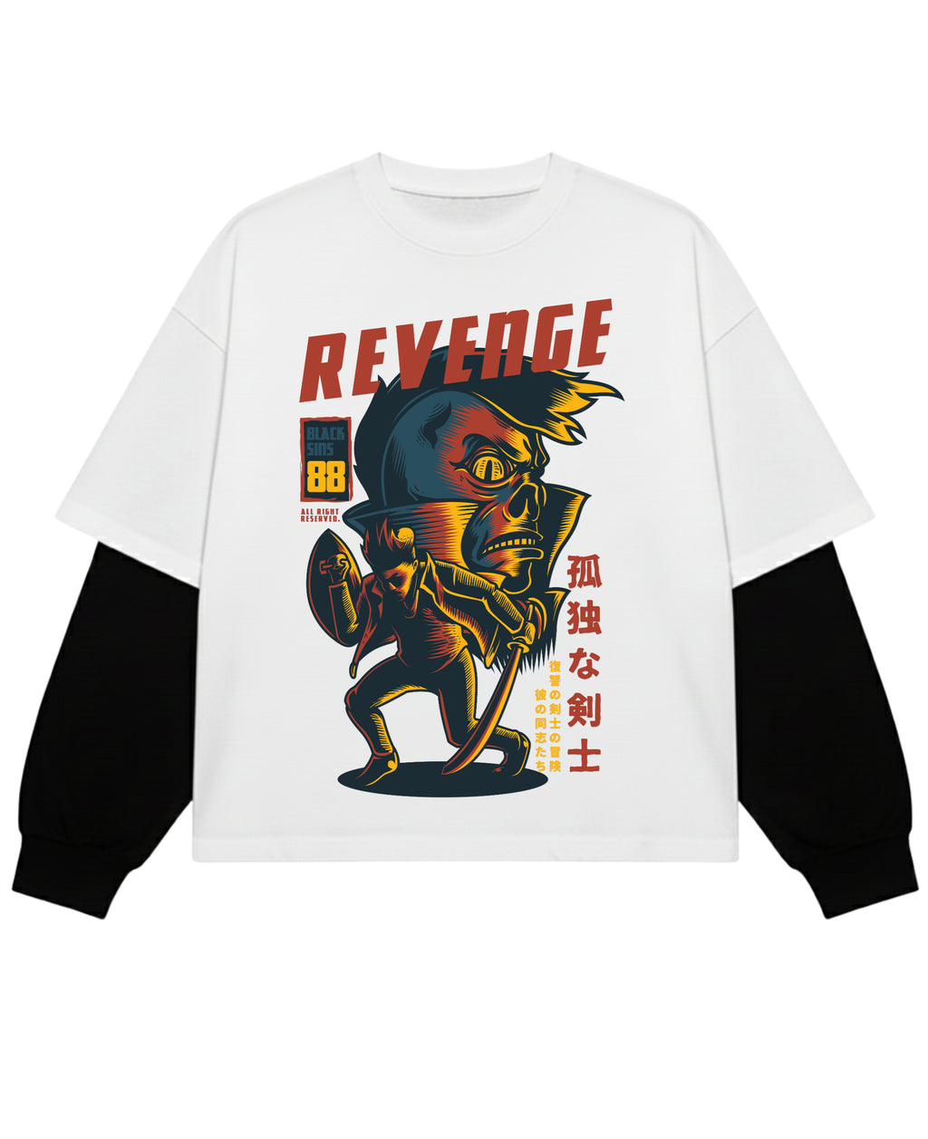 White With Black Sleeve Oversized Tee Front Design